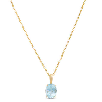Oval Aquamarine Pendant Necklace, 14K Yellow Gold