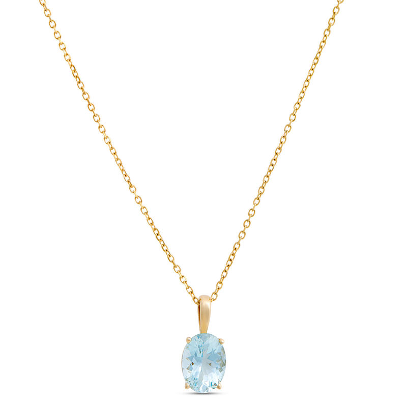 Oval Aquamarine Pendant Necklace, 14K Yellow Gold image number 0