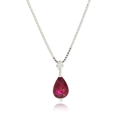 Pear Ruby & Diamond Necklace 14K