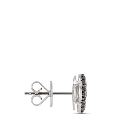 White and Black Diamond Clover Earrings, 1 Carat Total Weight, 14K White Gold