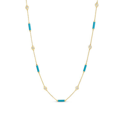 Roberto Coin 18K Yellow Gold Diamonds By The Inch Enamel Bar And Bezel Station Necklace