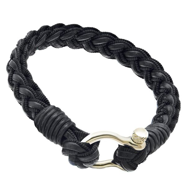 8.5-Inch Black Braided Leather Gents Bracelet, Sterling Silver Buckle