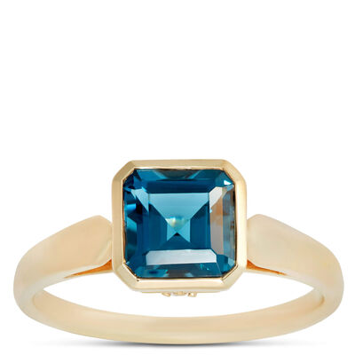 Octagon Blue Topaz Ring, 14K Yellow Gold