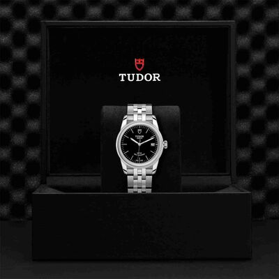 TUDOR Glamour Date Watch Steel Case Black Dial Steel Bracelet, 36mm