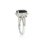 Cushion Green Tourmaline & Diamond Halo Ring 14K