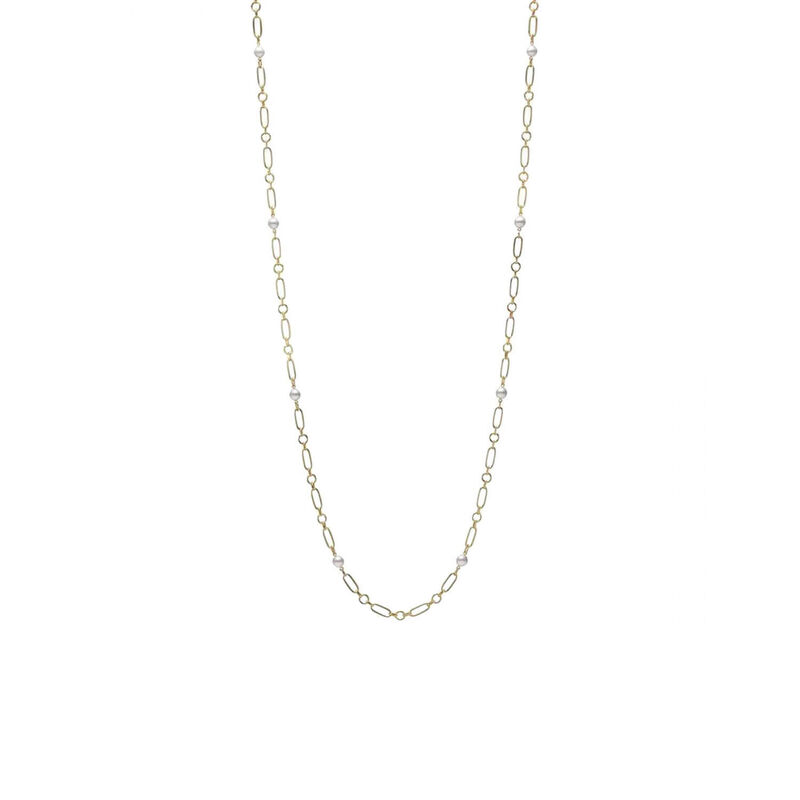Mikimoto Paperclip Chain Cultured Akoya Pearl Necklace 18K, 32.5" image number 0