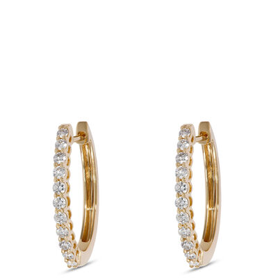 20MM Oval Diamond Hoop Earrings, 14K Yellow Gold