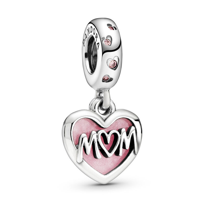 Pandora Mom Script Heart Enamel & CZ Dangle Charm image number 0