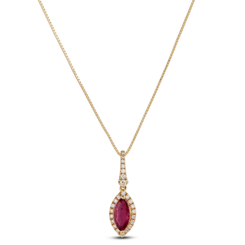 Marquise Ruby & Diamond Halo Necklace 14K image number 0