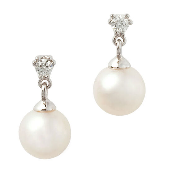 Freshwater Cultured Pearl & Diamond Drop Earrings 14K | Ben Bridge Jeweler