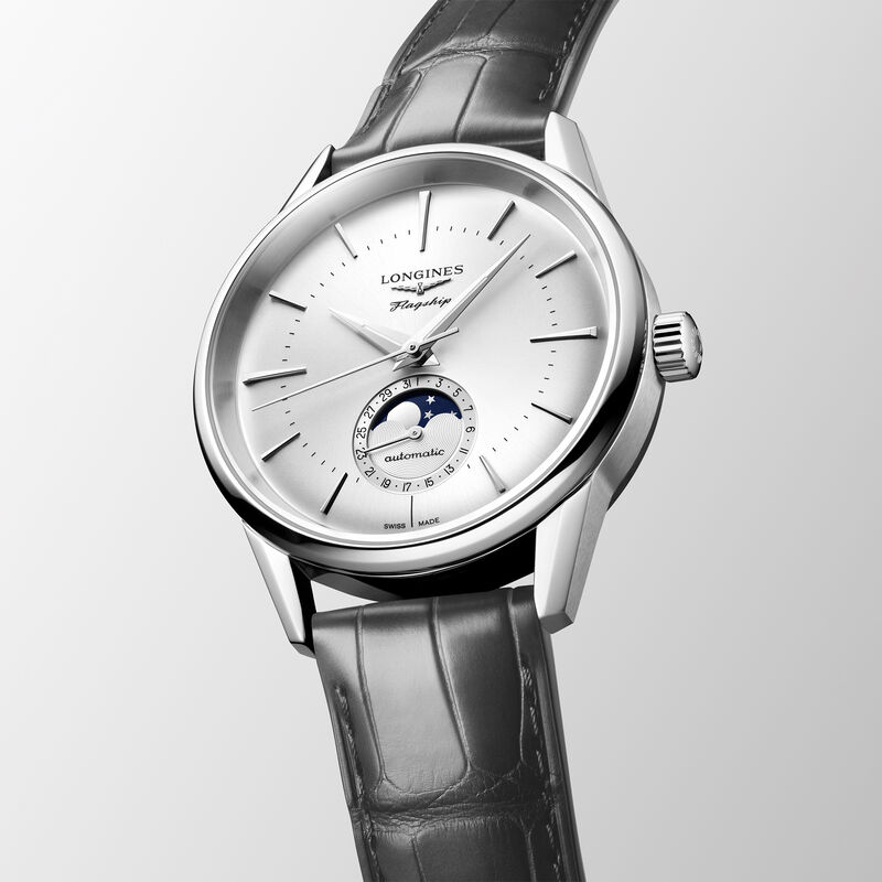 Longines Flagship Heritage Moonphase Silver Dial Watch, 38.5mm image number 1