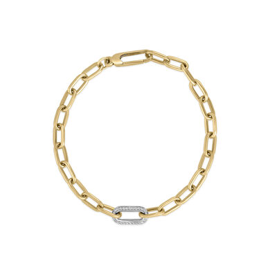 Roberto Coin 18K Yellow And White Gold Designer Gold Single Diamond Paperclip Link Chain Bracelet