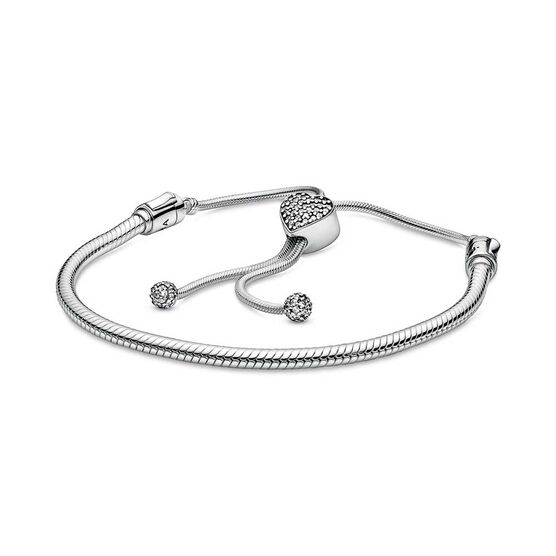 Pandora Moments Pavé CZ Heart Clasp Snake Chain Slider Bracelet