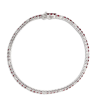 Round Ruby and Diamond Bracelet, 14K White Gold