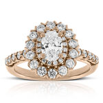 Rose Gold Double Halo Oval Diamond Ring 14K