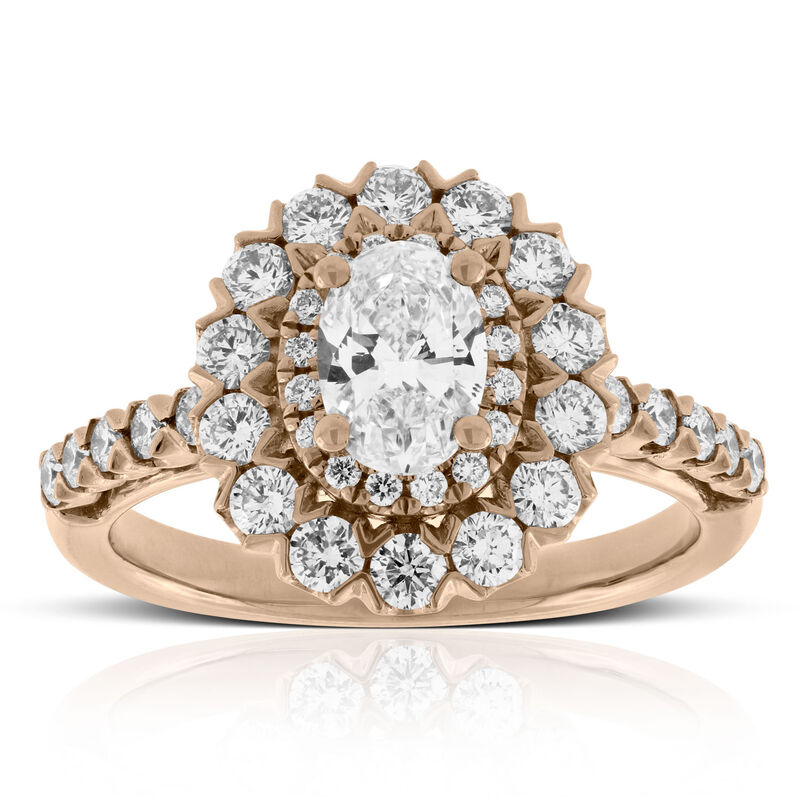 Rose Gold Double Halo Oval Diamond Ring 14K image number 0