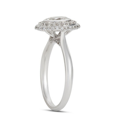 Oval Diamond Engagement Ring with Double Halo, 14K White Gold