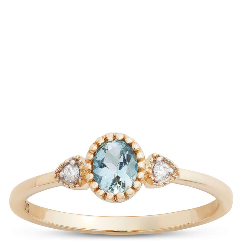 Oval Aquamarine and Diamond Ring, 14K Yellow Gold image number 0