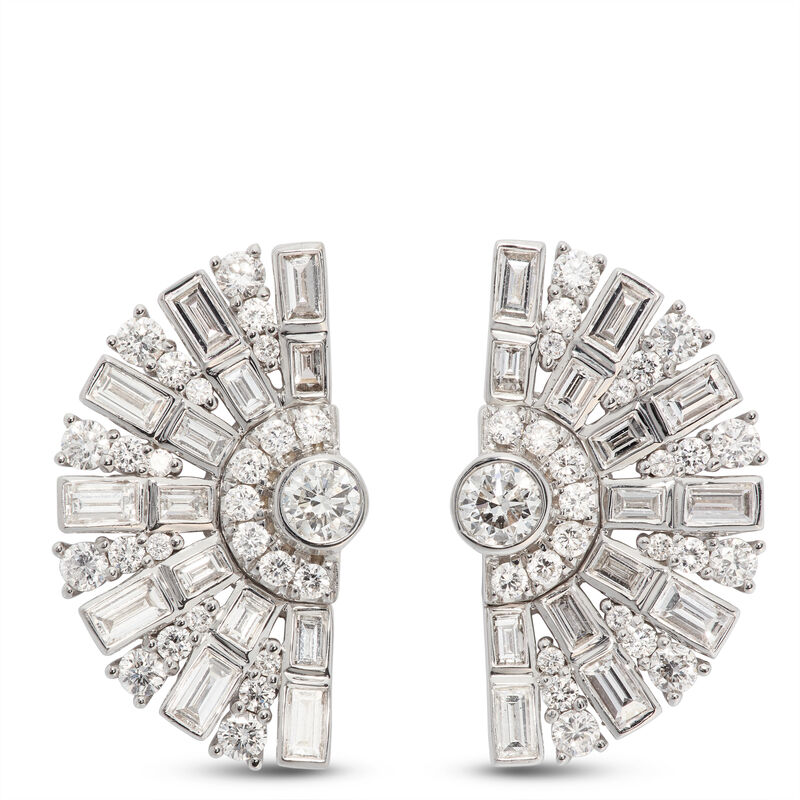 Fancy Cut Diamond Fan Earrings, 14K White Gold image number 0