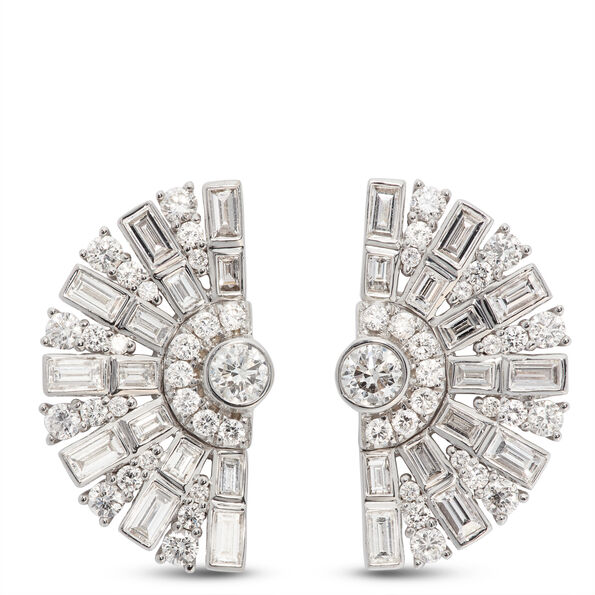 Fancy Cut Diamond Fan Earrings, 14K White Gold