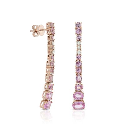 Rose Gold Graduated Color Pink Sapphire & Diamond Earrings 14K