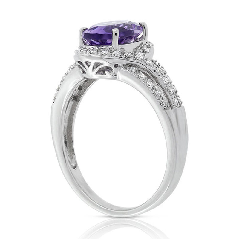 Oval Amethyst & White Sapphire Ring 14K image number 5