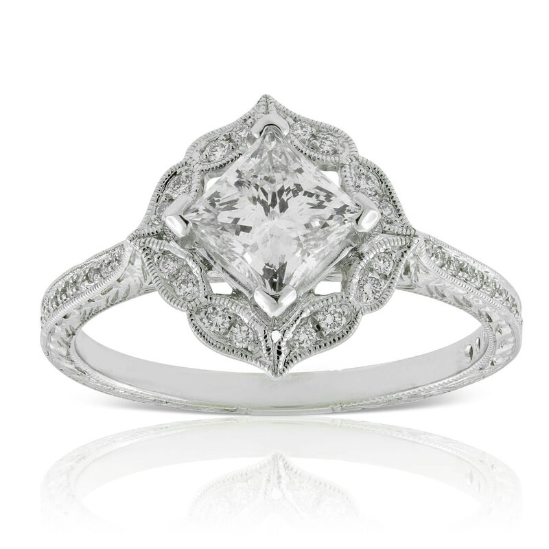 Princess Cut Halo Diamond Engagement Ring 14K image number 0