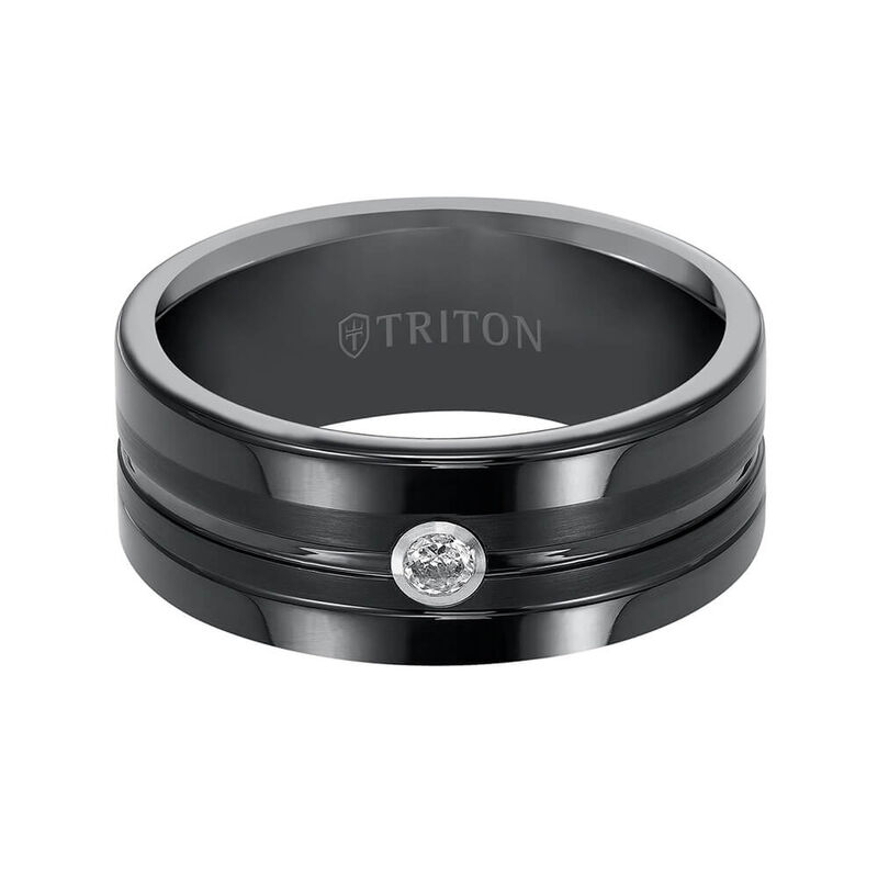 TRITON Stone Contemporary Comfort Fit Center Groove Diamond Band in Black Tungsten, 8 mm image number 1