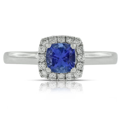 Cushion Tanzanite & Diamond Ring 14K