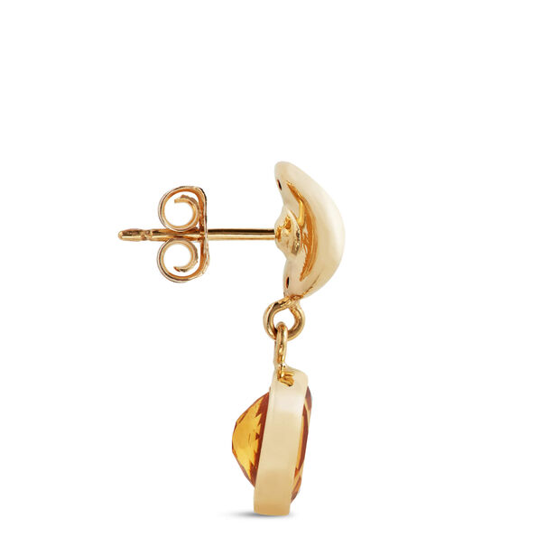 Button Top Oval Citrine Drop Earrings, 14K Yellow Gold