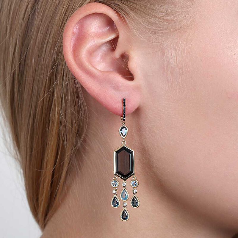 Blue Topaz, Black Sapphire & Diamond Earrings 14K image number 1