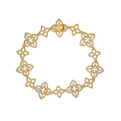 Roberto Coin 18K Yellow Gold Princess Flower Alternating Open Frame Flower Diamond Bracelet