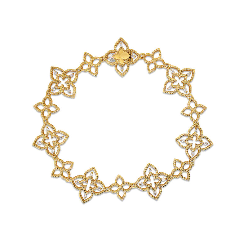 Roberto Coin 18K Yellow Gold Princess Flower Alternating Open Frame Flower Diamond Bracelet image number 0