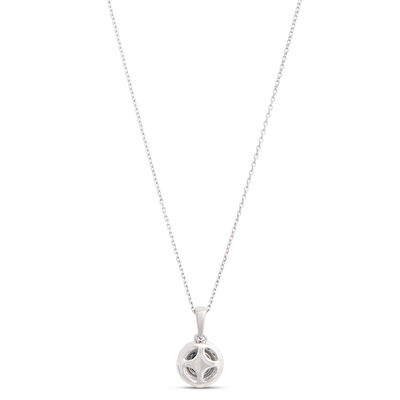 Classic Round Sapphire Diamond Halo Necklace, 1/10 Total Carat Weight, 14K White Gold