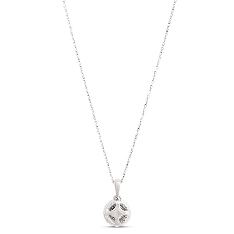 Classic Round Sapphire Diamond Halo Necklace, 1/10 Total Carat Weight, 14K White Gold image number 1
