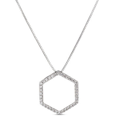 Hexagon Diamond Pendant, 14K White Gold