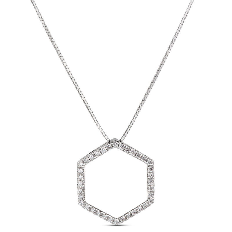 Hexagon Diamond Pendant, 14K White Gold image number 0