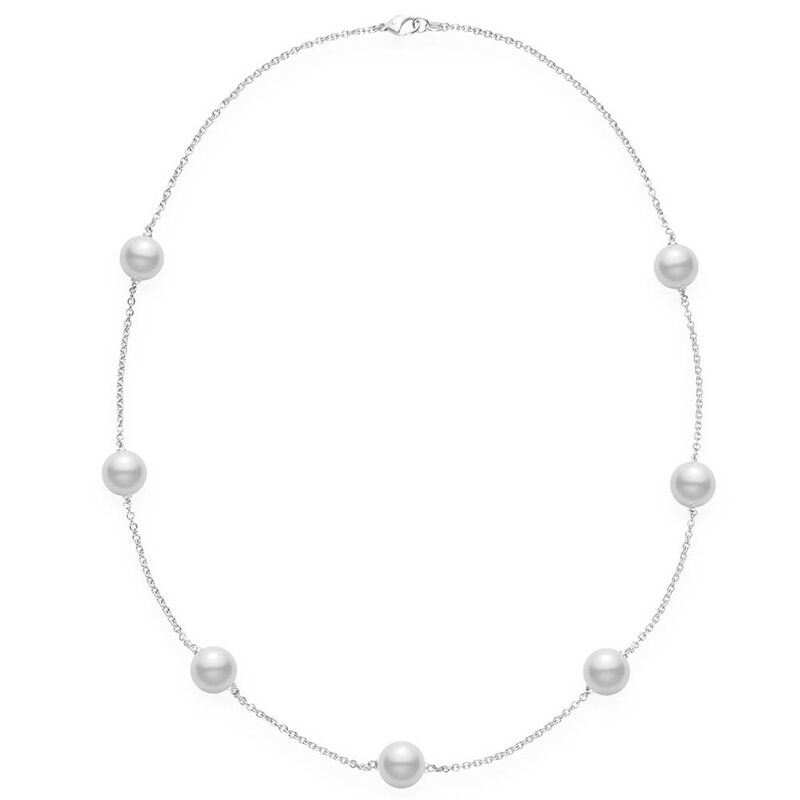 Mikimoto White South Sea Cultured Pearl Station Necklace 18K image number 1