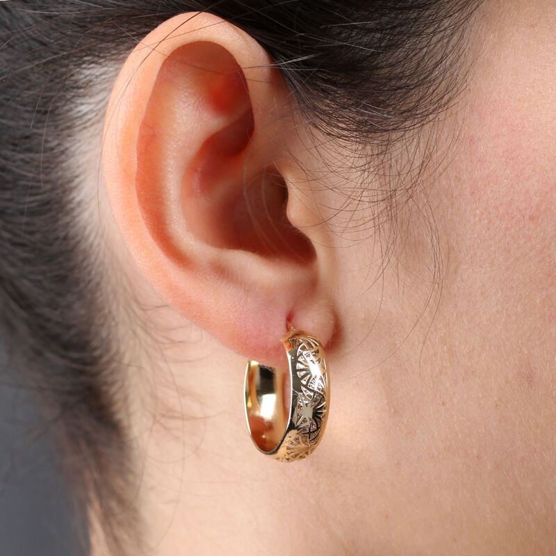 Toscano Laser Cut Hoop Earrings 14K image number 3