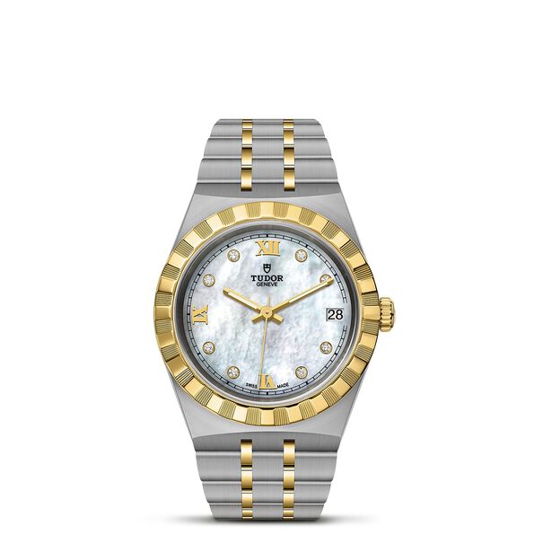 TUDOR Royal Watch Steel Case Gem Set White Dial Steel And Gold Bracelet, 34mm