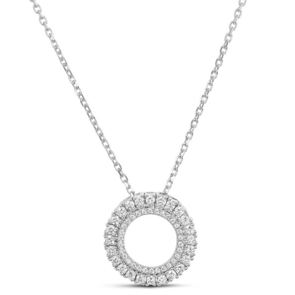 Double Circle Cluster Diamond Necklace, 18K White Gold