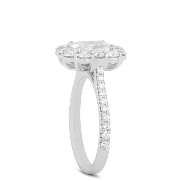 Cushion Cut Diamond Halo Ring, 18K White Gold
