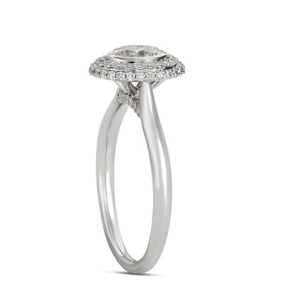 Oval Diamond Engagement Ring with Double Halo, 14K White Gold