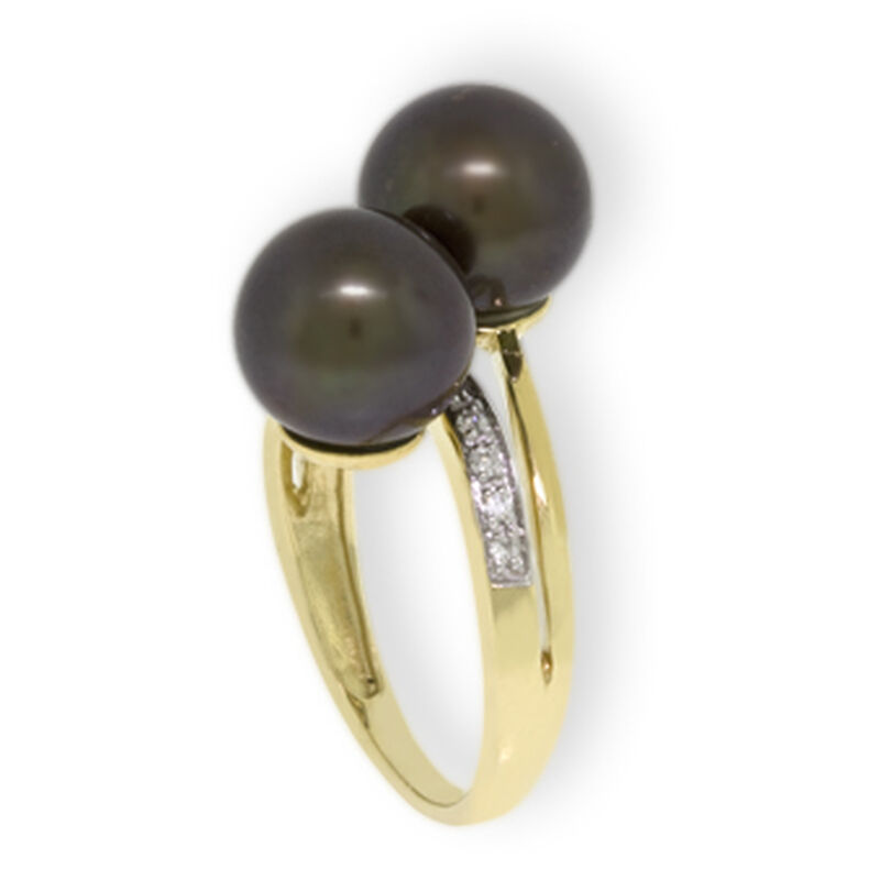 Dyed Freshwater Cultured Pearl & Diamond Ring 14K image number 2