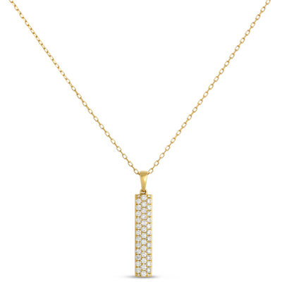 Classic Round Diamond Bar Pendant Necklace, ⅔ Total Carat Weight, 18K Yellow Gold