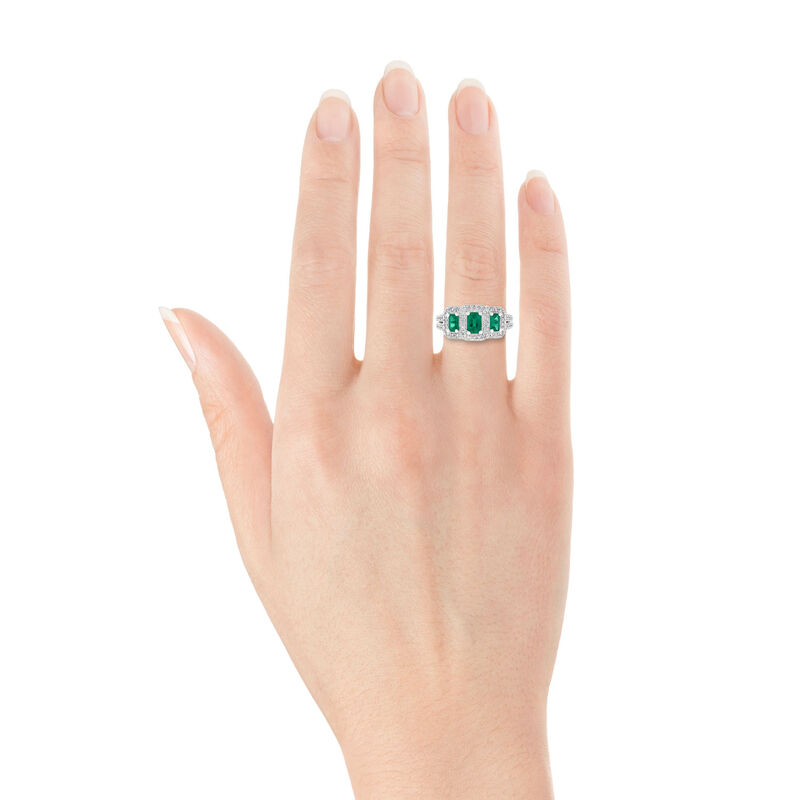 Emerald & Diamond 3-Stone Ring 14K image number 1