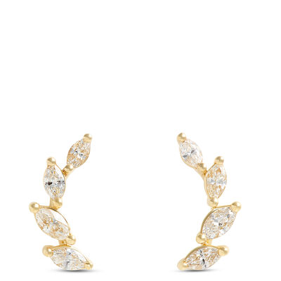 Marquise Diamond Climber Earrings, &frac12; Total Carat Weight, 14K Yellow Gold