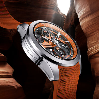 NORQAIN Independence Skeleton Orange Dial Watch, 42mm