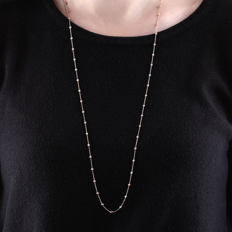 Rose Gold Moon Cut Oval Bead Station Necklace 14K, 34" image number 1