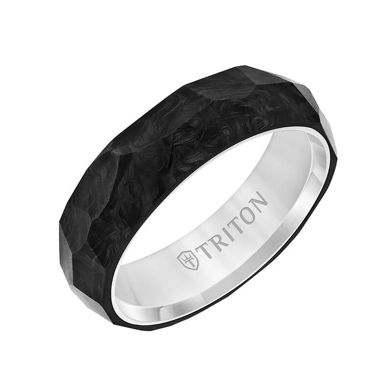 TRITON Faceted Profile and Bevel Edge Band in Titanium and Forged Black Carbon, 6.5MM image number 0